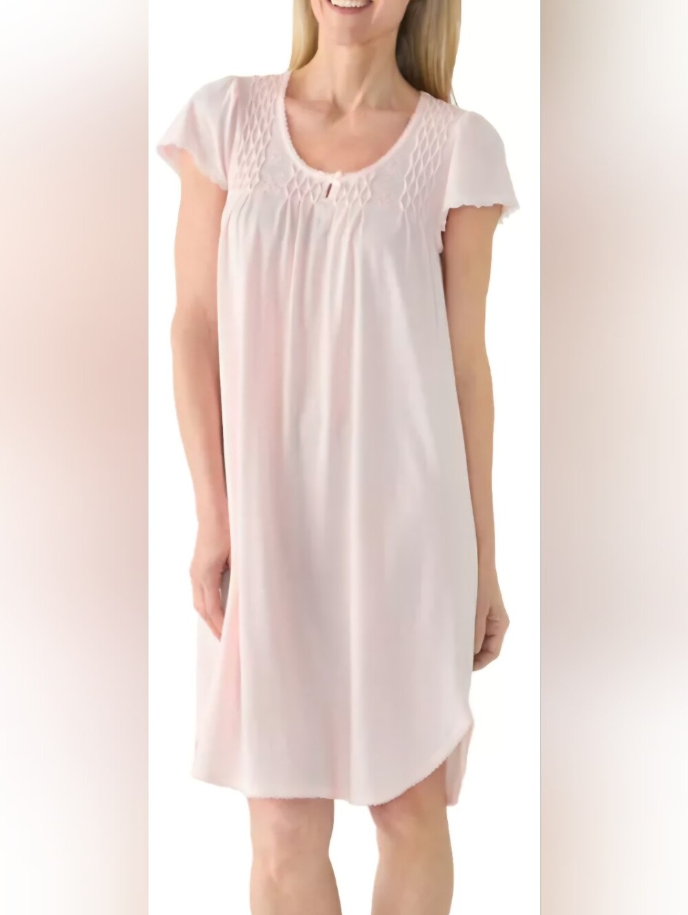NWT Miss Elaine Silkyknit Pintuck Pink Short Sleeve Nightgown Medium